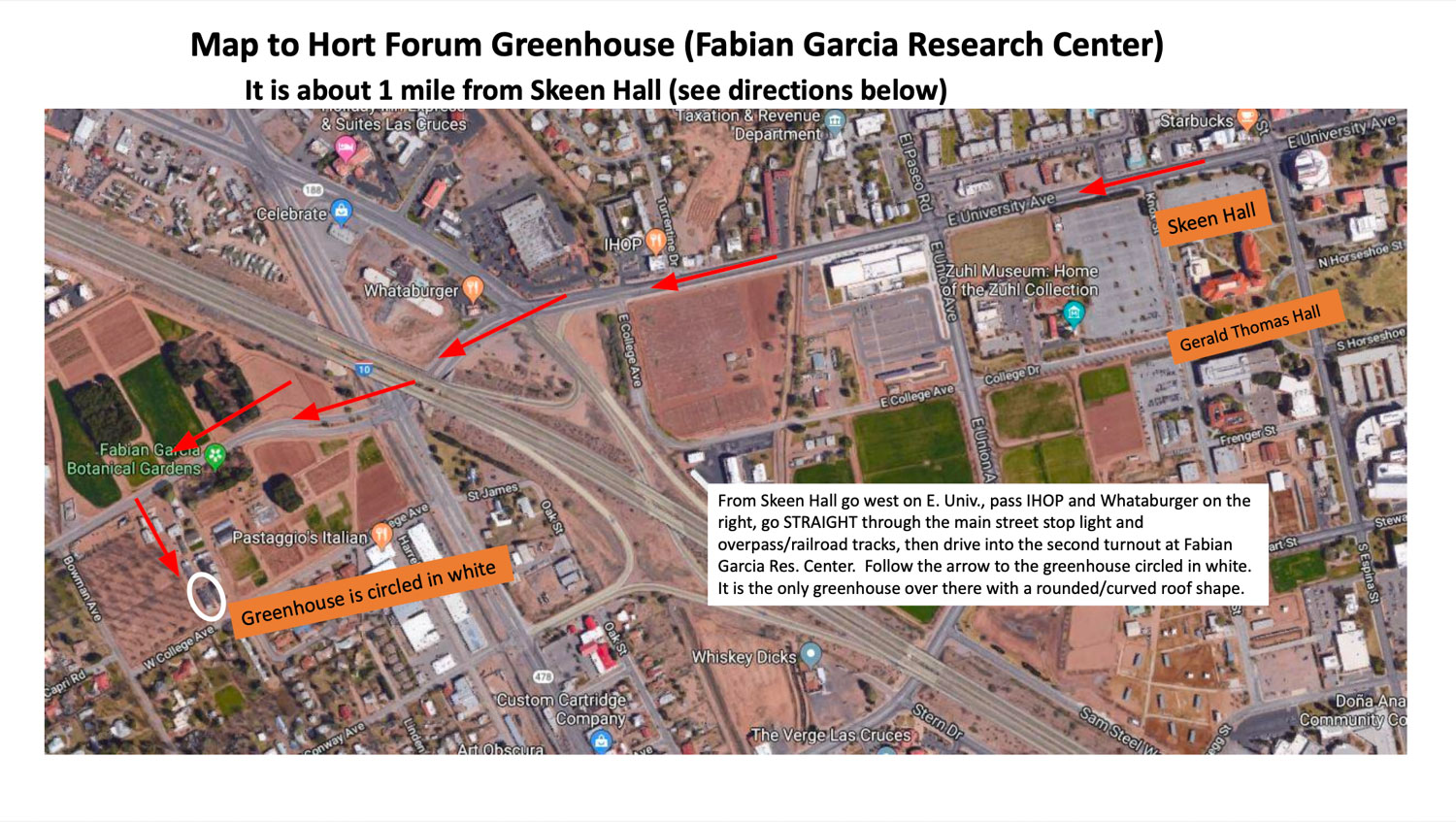 Map to Horticulture Greenhouse with directions